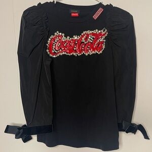 Pinko X Coca Cola S Crystals Pearl Embellished Velvet Bows Long-sleeve Top Bows